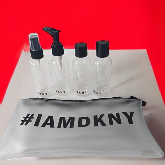 Dkny Other - DKNY Silver Travel Toiletry Bag with Clear Bottles